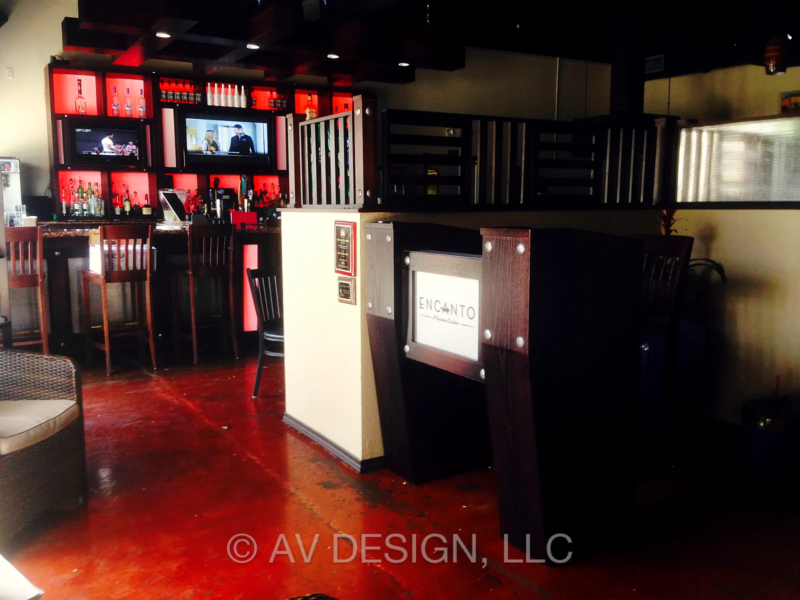 The same oak host stand installed at the Encanto restaurant